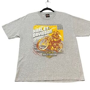 Harley-Davidson Double‎ Sided Graphic T-Shirt Men's XL Gray Yellow Red USA y2k